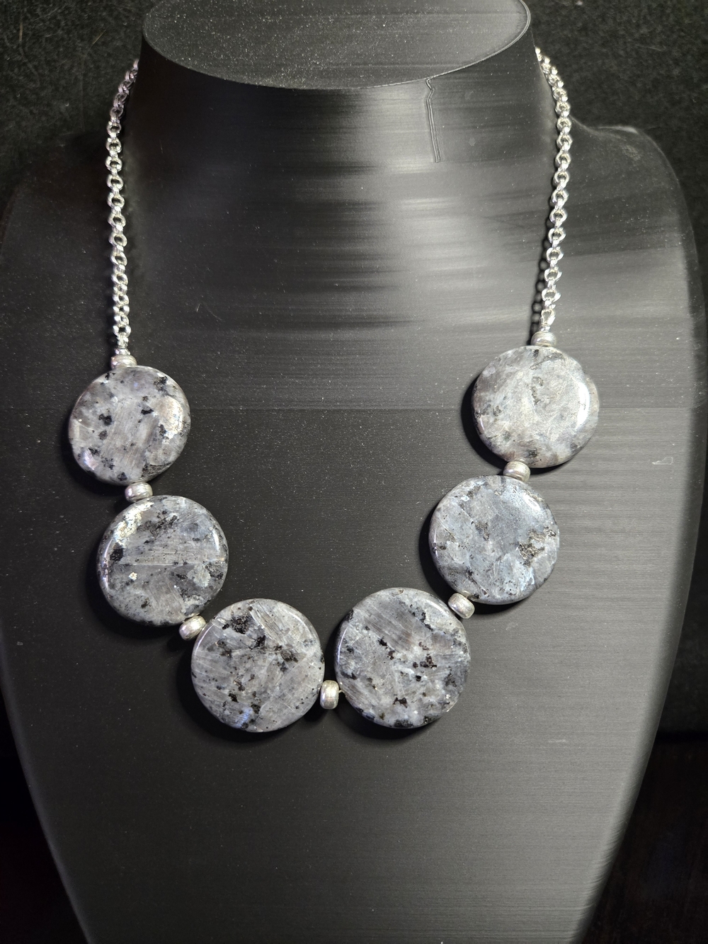 Artisan Larvikite Disk Necklace